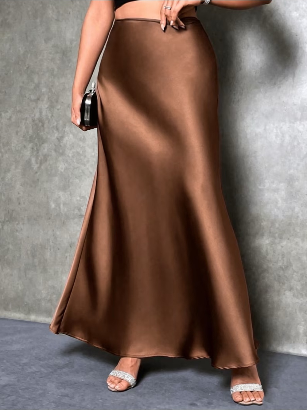 Sleek Brown Satin Maxi Skirt - Picture 3 of 7